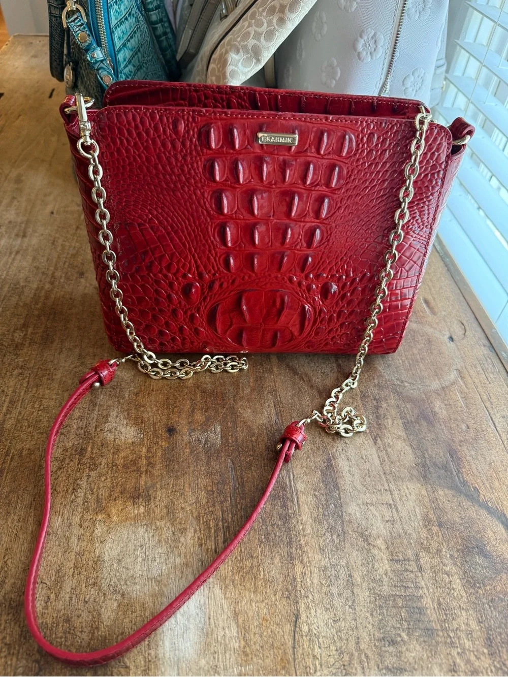 Brahmin Red Croc Leather Crossbody - Picture 9 of 10